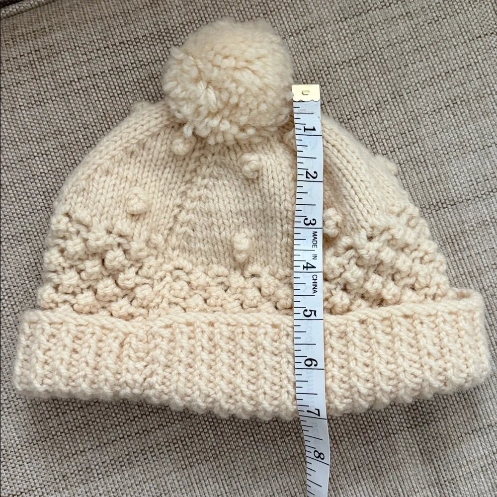 Vintage hand-knitted Kids beanie textured bubble stitch pom-pom Irish Wool?